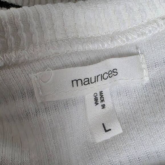 Maurices L White Black Stripe Waffle Knit Pullover - Picture 6 of 8